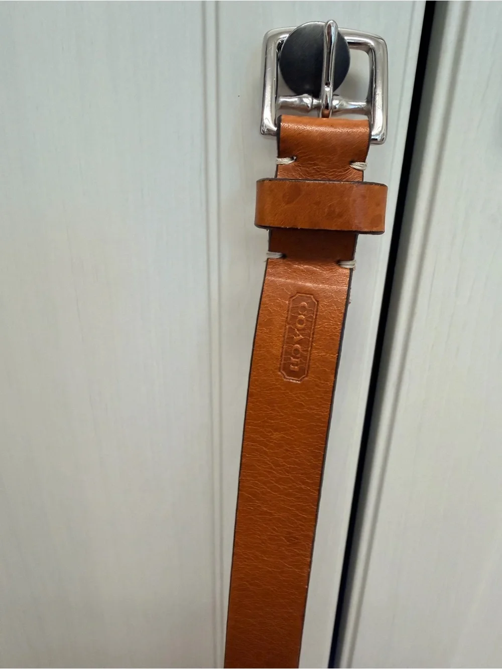 Coach Tan Leather Belt with Silver Buckle
